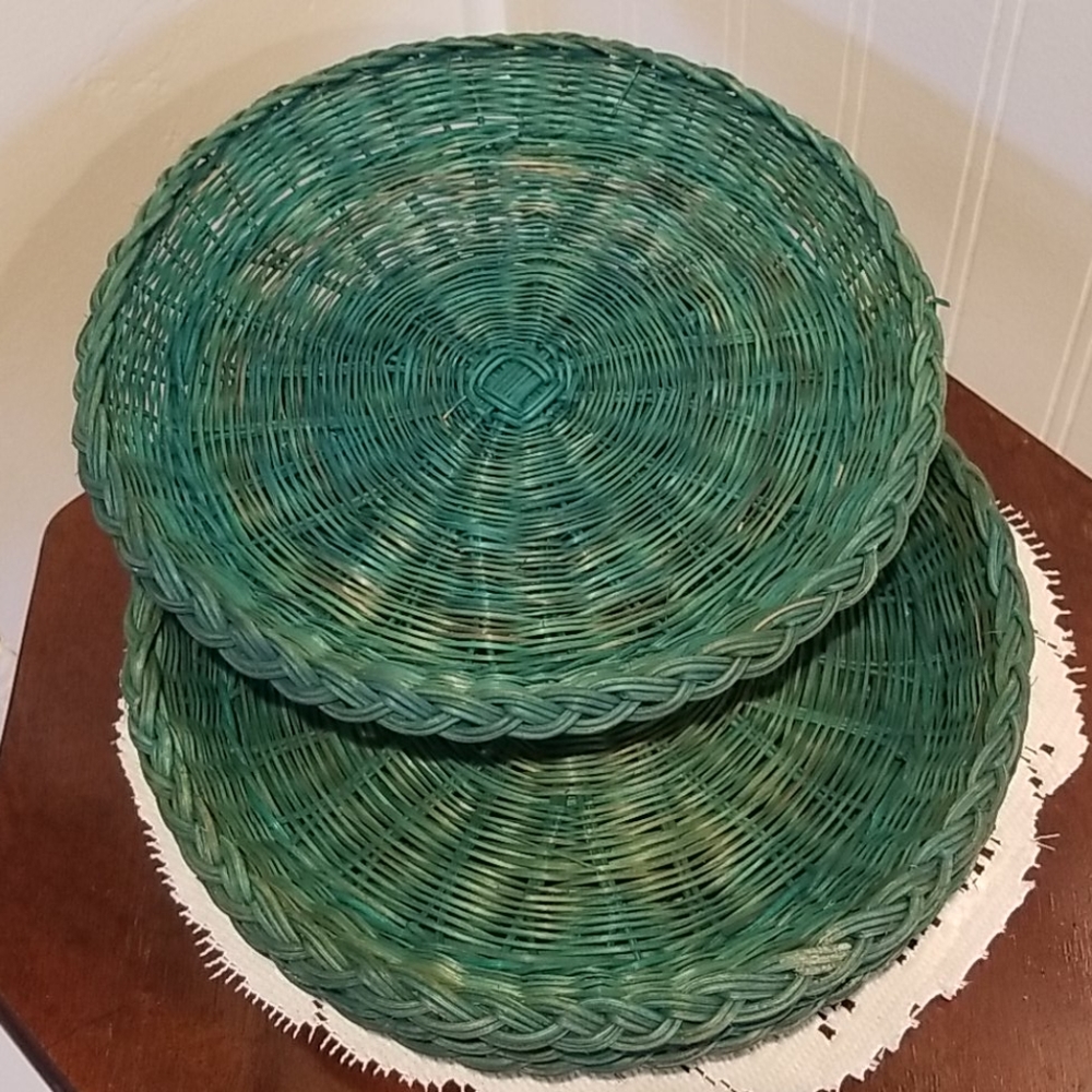 Rattan Plate Holders Coastal Grandma Green